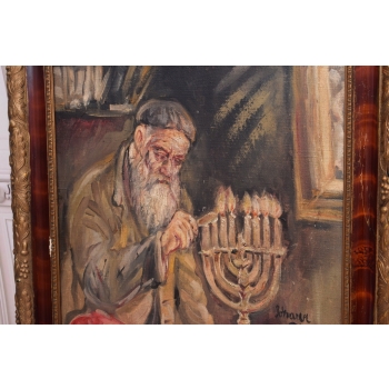 GOLDBAUM 1940 - Żyd Rozpalający Menore - Stary Obraz Olej na Płótnie