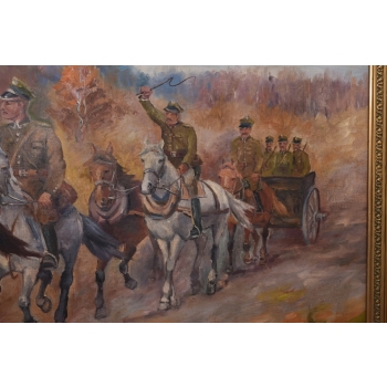 Juliusz Słabiak - Wojsko Polskie na Koniach - Polski Stary Obraz Olejny