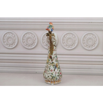 Porcelanowa Karafka - Okuta Brązem Brąz - Kwiaty i Ptaki - Sygnowana