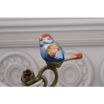 Porcelanowa Karafka - Okuta Brązem Brąz - Kwiaty i Ptaki - Sygnowana