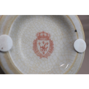Porcelanowa Karafka - Okuta Brązem Brąz - Kwiaty i Ptaki - Sygnowana