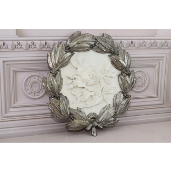Obraz Alabaster - Medalion - Srebrna Rama - Kwiaty Kwiat - Dekoracja