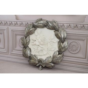 Obraz Alabaster - Medalion - Srebrna Rama - Kwiaty Kwiat - Dekoracja