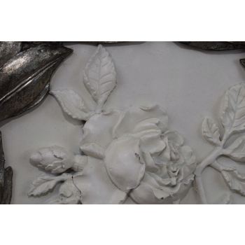 Obraz Alabaster - Medalion - Srebrna Rama - Kwiaty Kwiat - Dekoracja
