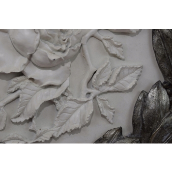 Obraz Alabaster - Medalion - Srebrna Rama - Kwiaty Kwiat - Dekoracja
