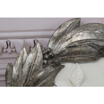 Obraz Alabaster - Medalion - Srebrna Rama - Kwiaty Kwiat - Dekoracja