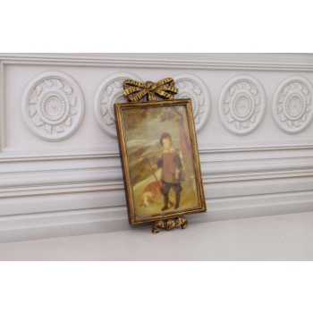 Obraz Na Porcelanie - Chłopiec z Psem - Złota Rama - Dekoracja Ozdoba
