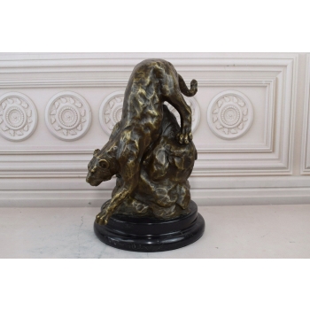 Lampart Na Skale - Leopard Tygrys Jaguar Puma - Figura z Brązu - Dekoracja