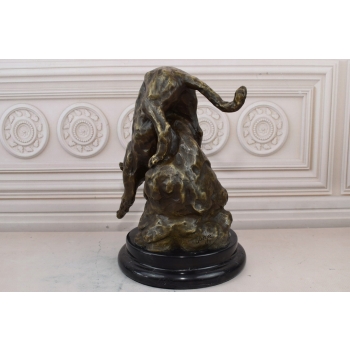 Lampart Na Skale - Leopard Tygrys Jaguar Puma - Figura z Brązu - Dekoracja