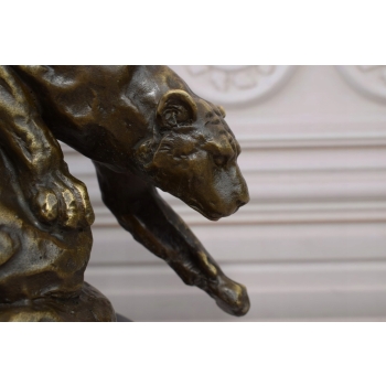 Lampart Na Skale - Leopard Tygrys Jaguar Puma - Figura z Brązu - Dekoracja