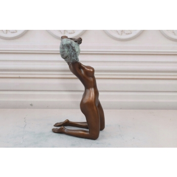 Klęcząca Naga Kobieta - Akt Erotyk - Figura Rzeźba z Brązu