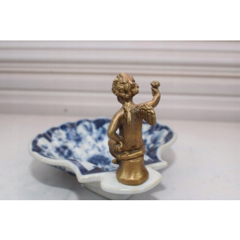 Porcelanowa Mini Patera - Mydelniczka - Porcelana + Figura z Brązu Amor