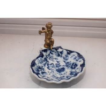 Porcelanowa Mini Patera - Mydelniczka - Porcelana + Figura z Brązu Amor