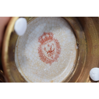Zielony Porcelanowy Wazon Kwiaty - Ryby - Porcelana + Brąz - Sygnowany