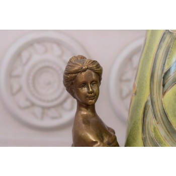 Porcelanowy Wazon Okuty Brązem - Kwiaty - Kobiety Damy - Waza Amfora