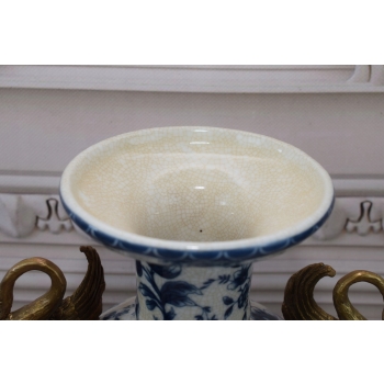 Muzealny Wazon Waza Amfora - Porcelana + Brąz - Łabędzie - Sygnowana