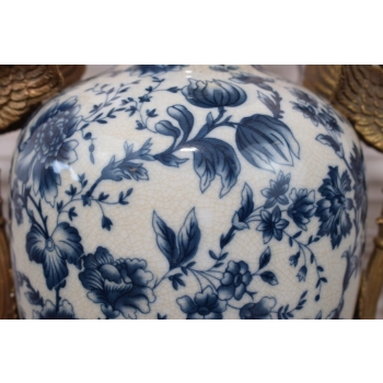 Muzealny Wazon Waza Amfora - Porcelana + Brąz - Łabędzie - Sygnowana