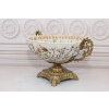 Biała Porcelanowa Patera - Kolorowe Kwiaty - Ptaki - Porcelana + Brąz