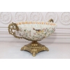 Biała Porcelanowa Patera - Kolorowe Kwiaty - Ptaki - Porcelana + Brąz