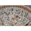 Biała Porcelanowa Patera - Kolorowe Kwiaty - Ptaki - Porcelana + Brąz