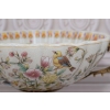 Biała Porcelanowa Patera - Kolorowe Kwiaty - Ptaki - Porcelana + Brąz
