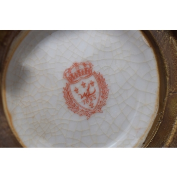 Niebieski Muzealny Wazon Waza Amfora - Porcelana + Brąz - Ryby Kwiaty