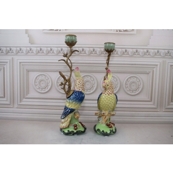 2 Świeczniki Papugi - Świecznik - Porcelana + Brąz - Dekoracja