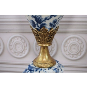 Porcelanowy Wazon Amfora - Niebieski - Dwie Kobiety Nimfy Porcelana + Brąz