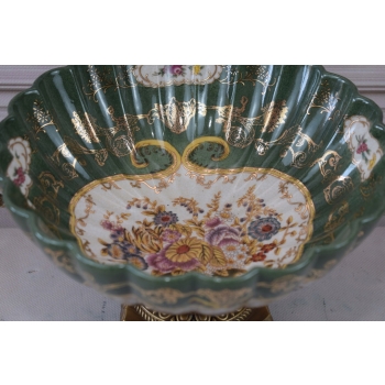 Zielona Porcelanowa Patera - Porcelana + Brąz - Kolorowe Kwiaty - Ozdoba