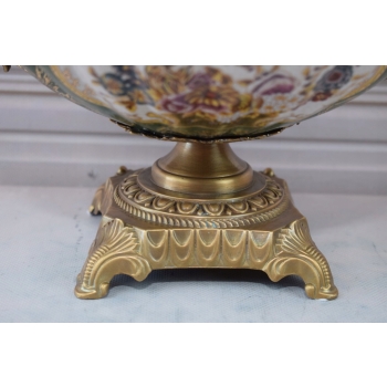 Zielona Porcelanowa Patera - Porcelana + Brąz - Kolorowe Kwiaty - Ozdoba