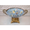 Niebieska Porcelanowa Patera - Porcelana + Brąz - Kolorowe Kwiaty - Ozdoba