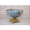 Niebieska Porcelanowa Patera - Porcelana + Brąz - Kolorowe Kwiaty - Ozdoba