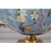 Niebieska Porcelanowa Patera - Porcelana + Brąz - Kolorowe Kwiaty - Ozdoba