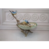 Zielona Porcelanowa Patera - Ptaki na Gałęzi - Porcelana + Brąz - Ozdoba
