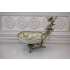 Zielona Porcelanowa Patera - Ptaki na Gałęzi - Porcelana + Brąz - Ozdoba