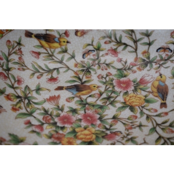 Zielona Porcelanowa Patera - Ptaki na Gałęzi - Porcelana + Brąz - Ozdoba