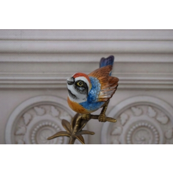 Zielona Porcelanowa Patera - Ptaki na Gałęzi - Porcelana + Brąz - Ozdoba