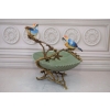 Zielona Porcelanowa Patera - Ptaki na Gałęzi - Porcelana + Brąz - Ozdoba