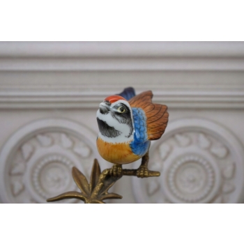 Zielona Porcelanowa Patera - Ptaki na Gałęzi - Porcelana + Brąz - Ozdoba