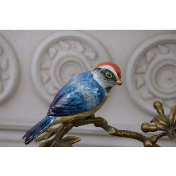 Zielona Porcelanowa Patera - Ptaki na Gałęzi - Porcelana + Brąz - Ozdoba