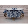 Niebieska Porcelanowa Patera - Ptaki i Kwiaty - Porcelana + Brąz - Ozdoba