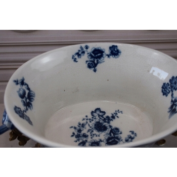 Niebieska Porcelanowa Patera - Ptaki i Kwiaty - Porcelana + Brąz - Ozdoba