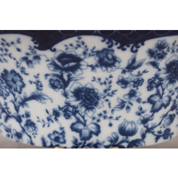 Niebieska Porcelanowa Patera - Ptaki i Kwiaty - Porcelana + Brąz - Ozdoba