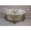 Biała Porcelanowa Patera - Ptaki i Kwiaty - Porcelana + Brąz - Ozdoba