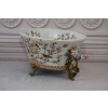 Biała Porcelanowa Patera - Ptaki i Kwiaty - Porcelana + Brąz - Ozdoba