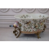 Biała Porcelanowa Patera - Ptaki i Kwiaty - Porcelana + Brąz - Ozdoba