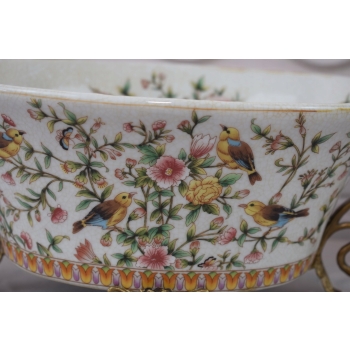 Biała Porcelanowa Patera - Ptaki i Kwiaty - Porcelana + Brąz - Ozdoba