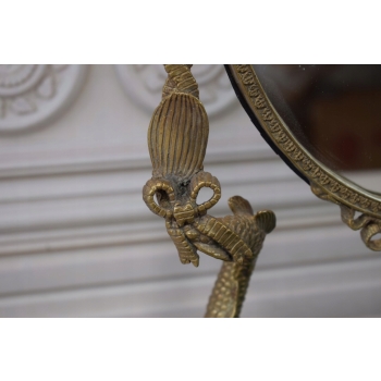 Okrągłe Lustro z Brązu + Malachit - Motyw Ryb - Obracane - Secesja