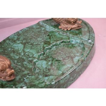 Okrągłe Lustro z Brązu + Malachit - Motyw Ryb - Obracane - Secesja