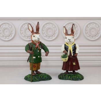 Żeliwne Figury Króliki - Zające - Figura Rzeźba z Żeliwa - Dekoracja Ozdoba
